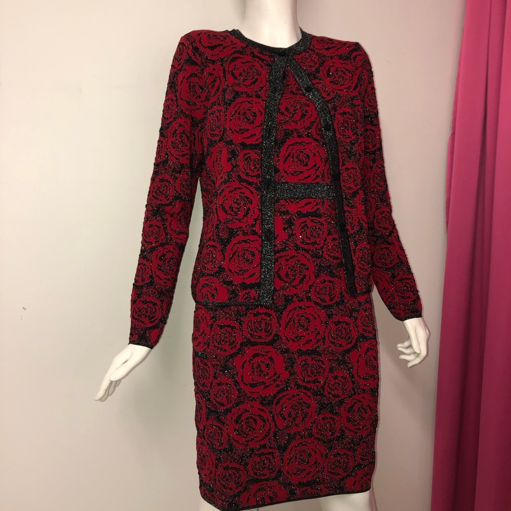 MARC CAIN red rose dress and jacket